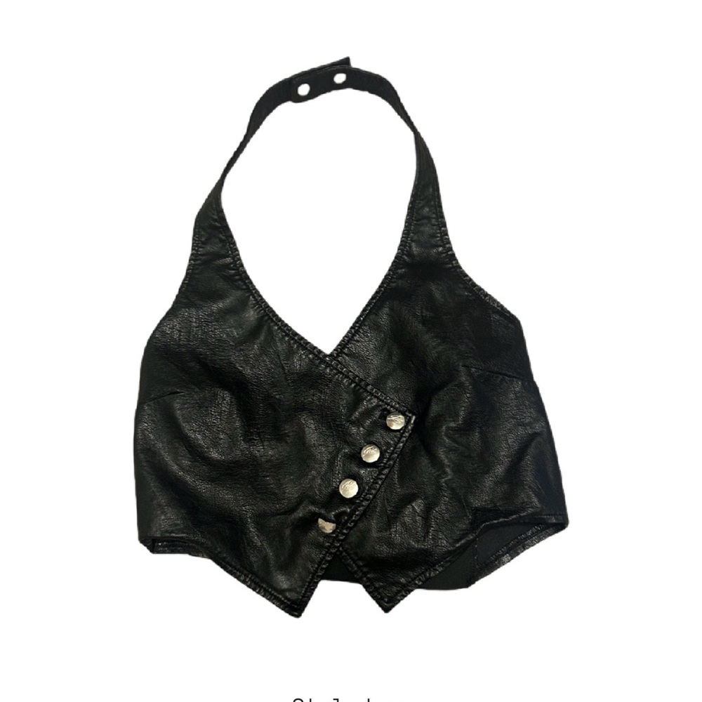 I.AM.GIA Black Leather Buttoned Crop Top